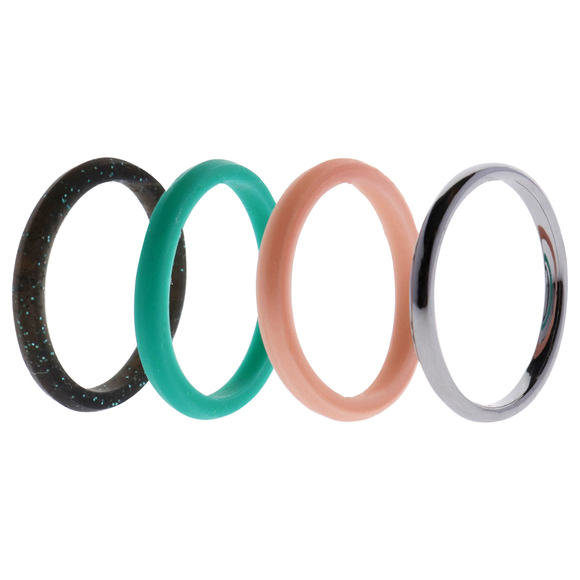 Silicone Wedding Twin 2mm Ring Set - Turquoise by ROQ for Women - 4 x 9 mm Ring - Picture 2 of 2